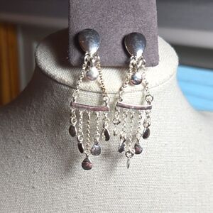 SILVER TONE DANGLE EARRINGS CLIP-ON